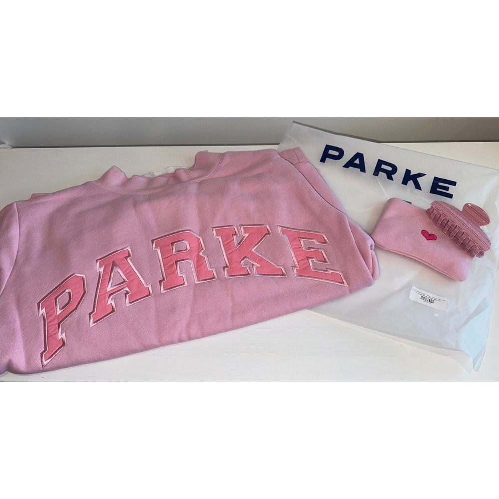 Parke Pink Aid Fleece Courage Mockneck and SOLD OUT Claw Clip Set Size S/M NWT